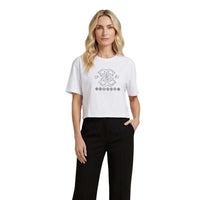 Image 1 : T-shirt crop Guess Active blanc avec monogramme G 1981 brodé au centre — delvale