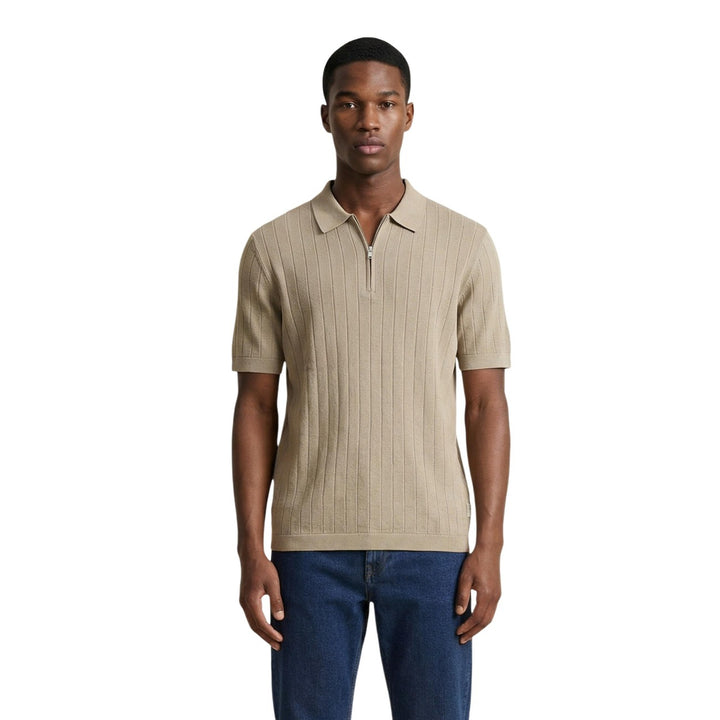 Polo Armani Exchange homme beige manches courtes col polo fermeture éclair – vue de face
