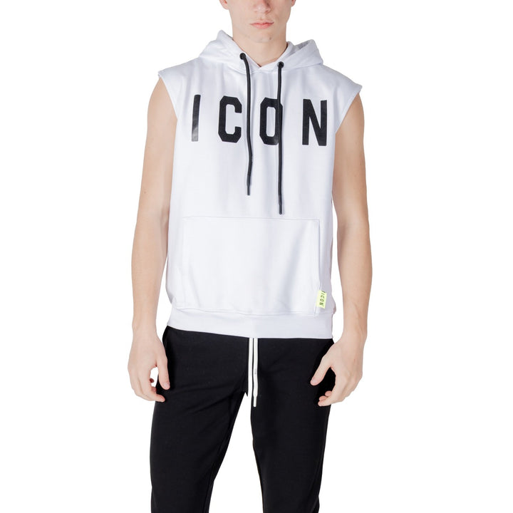 Image 1 : Sweat à capuche Icon homme blanc sans manches, vue de face — delvale
