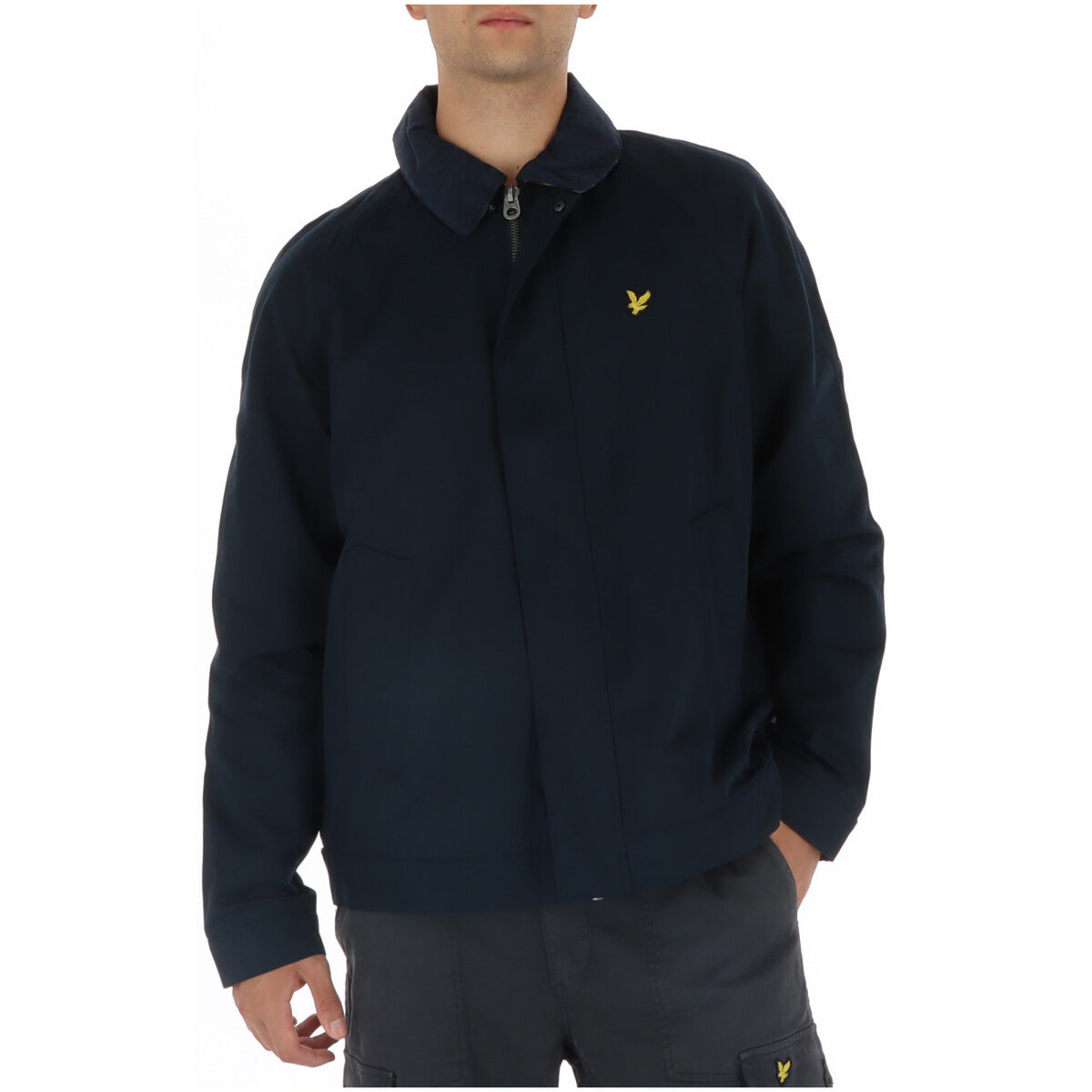Image 1 : Jaquette Lyle & Scott homme bleue avec fermeture zip et boutons-pression, vue de face — Delvale