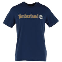 Image 1 : T-shirt Timberland homme bleu marine, logo imprimé poitrine, vue de face sur fond blanc — Delvale