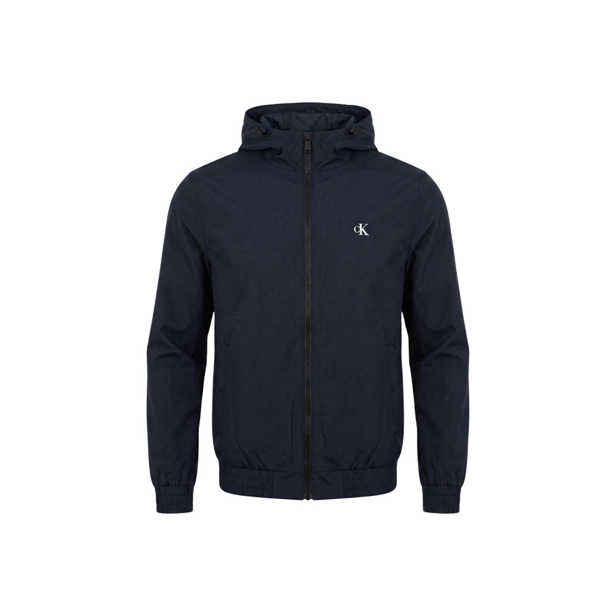Image 2 : Détail de la veste Calvin Klein Jeans homme bleu marine, focus sur la capuche et la fermeture éclair — Delvale