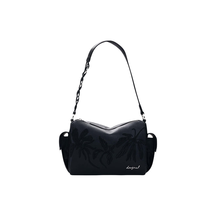Image 1 : Sac à main Desigual noir avec palmiers gaufrés et double sangle chaîne argentée — delvale