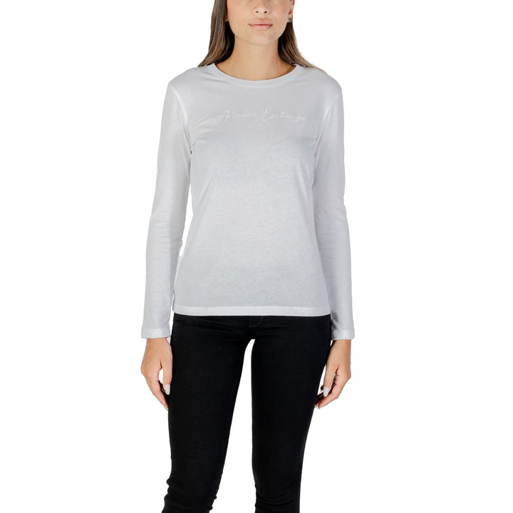 Image 1 : T-shirt femme Armani Exchange blanc manches longues col rond en coton doux — delvale