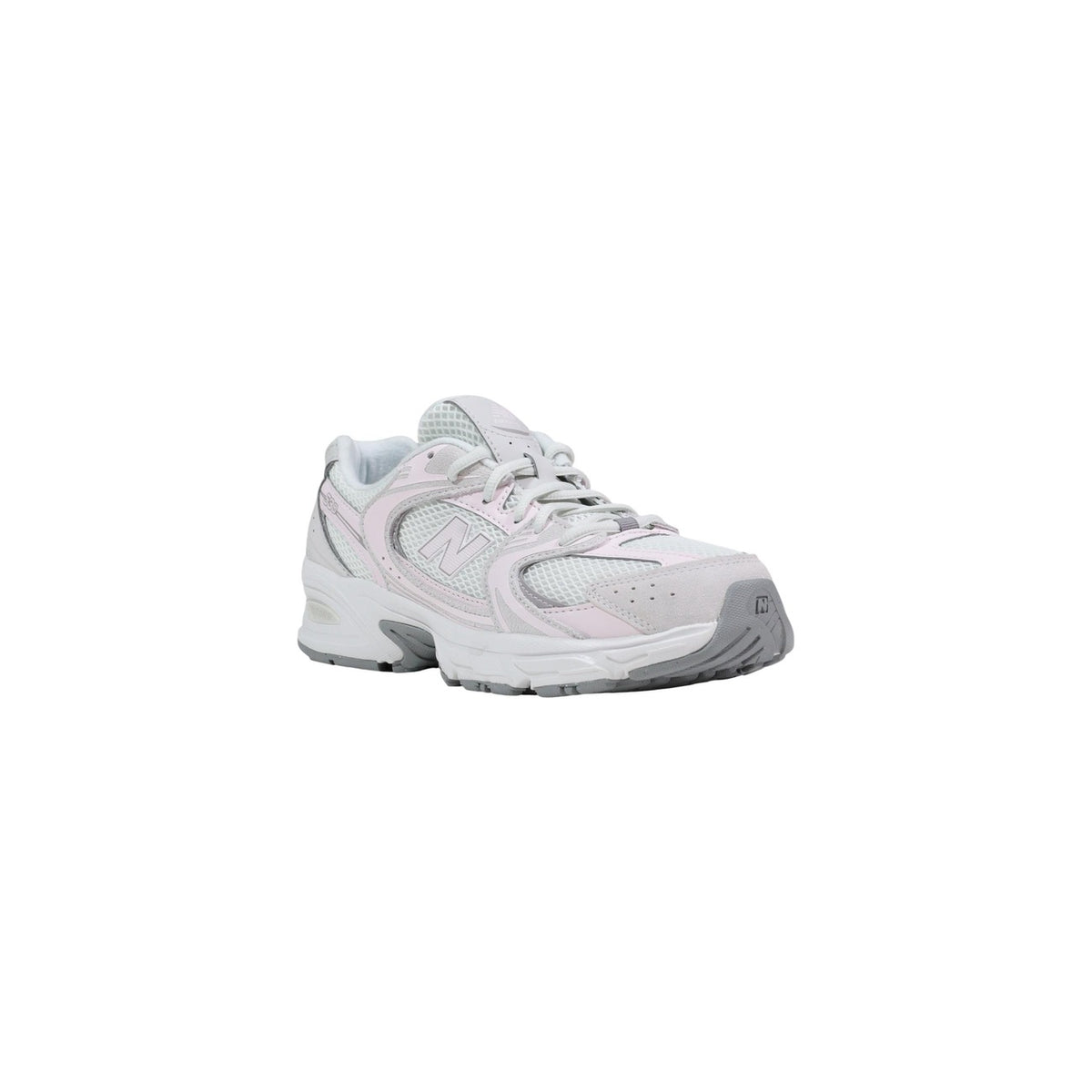 Image 2 : New Balance 530 femme grise et rose poudré, détail mesh et cuir — delvale