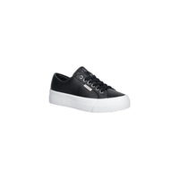 Image 2 : Sneakers Calvin Klein Jeans femme noires, détail de la plaque logo métal argenté sur la tige — Delvale