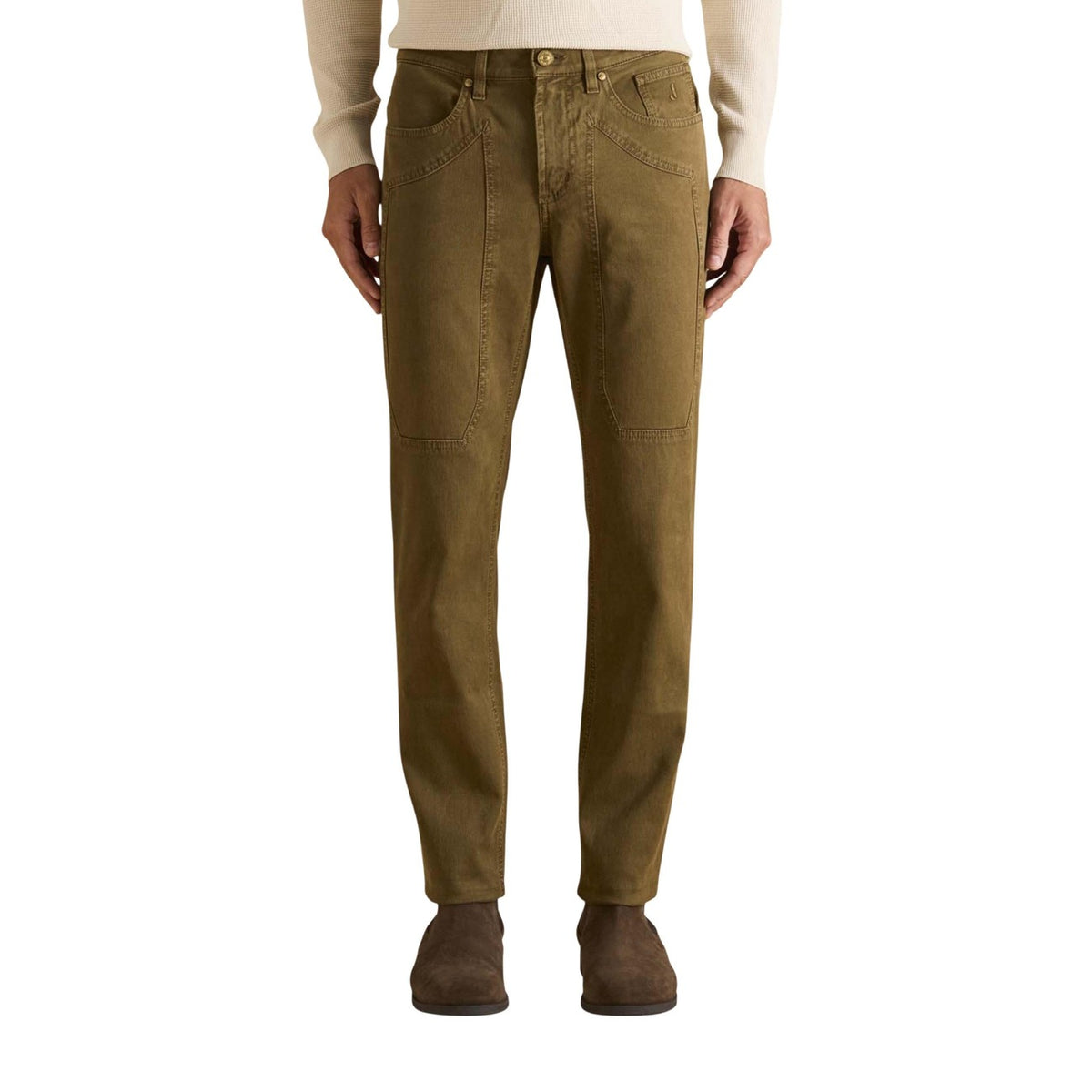 Image 6 : Détail tissu chenille stretch beige du pantalon chino Jeckerson homme — Delvale