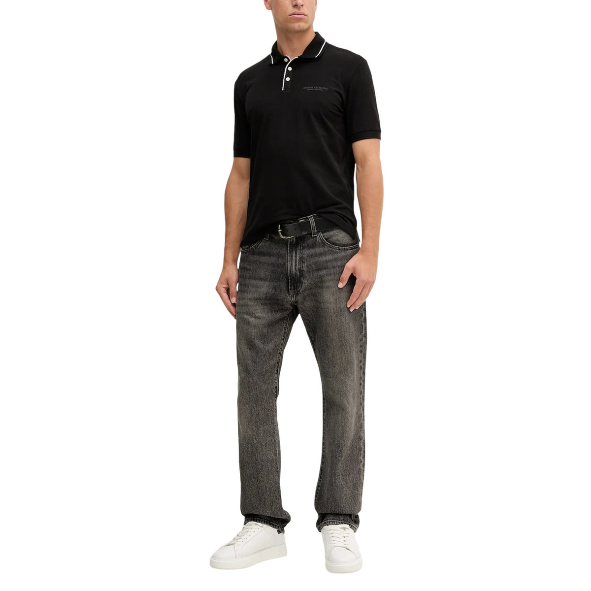 Image 2 : Polo Armani Exchange homme noir vue de dos coupe ajustée coton élasthanne — Delvale