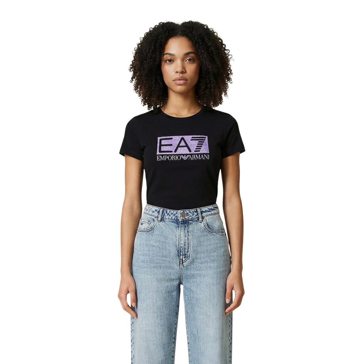 Image 1 : T-shirt Ea7 femme noir en coton avec manches courtes et col rond — delvale