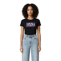 Image 1 : T-shirt Ea7 femme noir en coton avec manches courtes et col rond — delvale