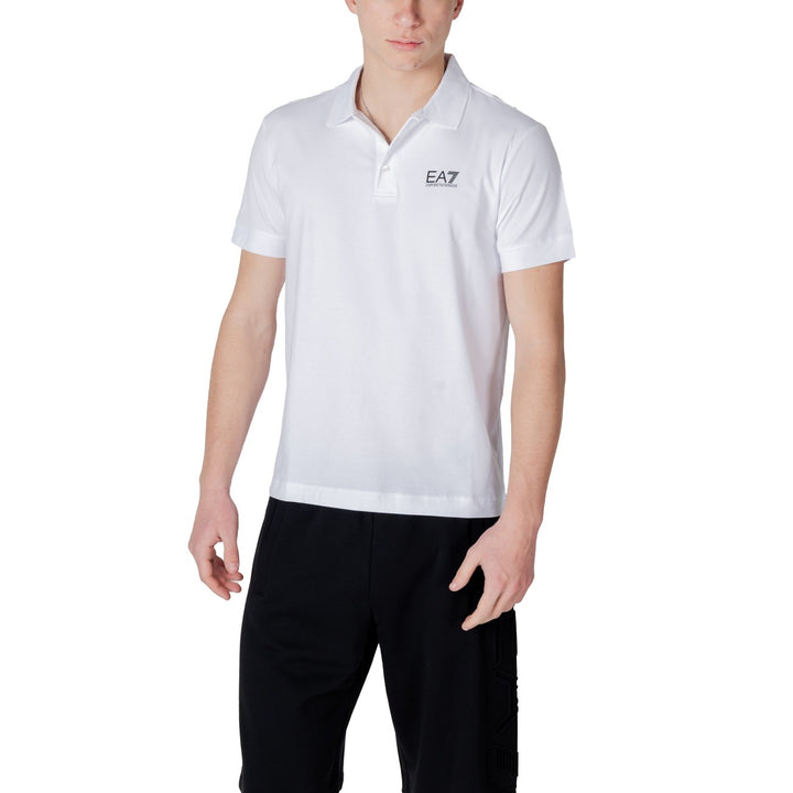 Image 1 : Polo EA7 homme blanc en coton, vue de face avec col polo et manches courtes — Delvale