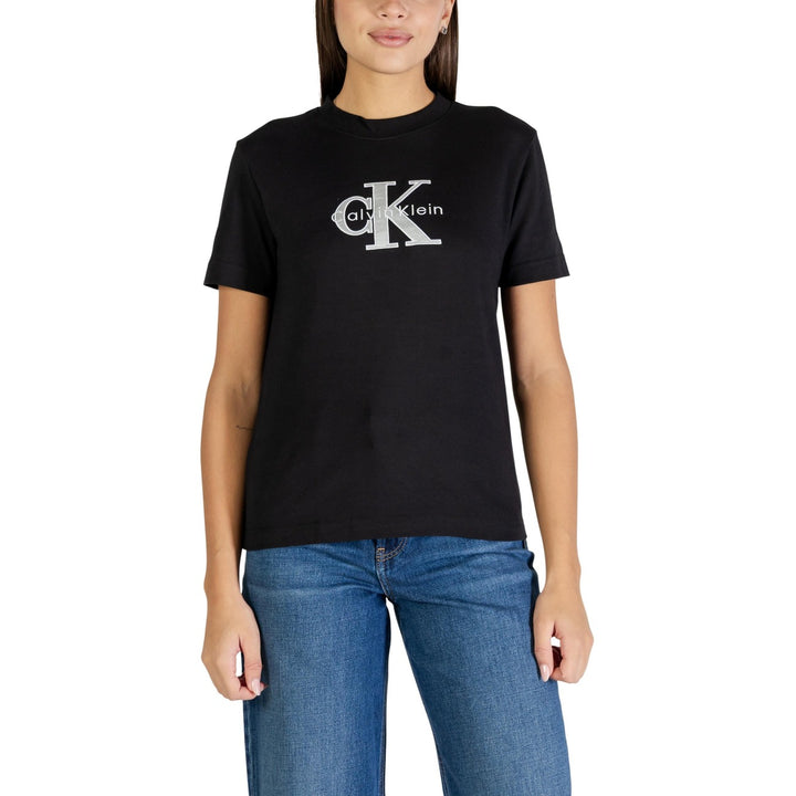 Image 1 : T-shirt Calvin Klein Jeans noir avec imprimé graphique moderne pour femme, manches courtes — delvale
