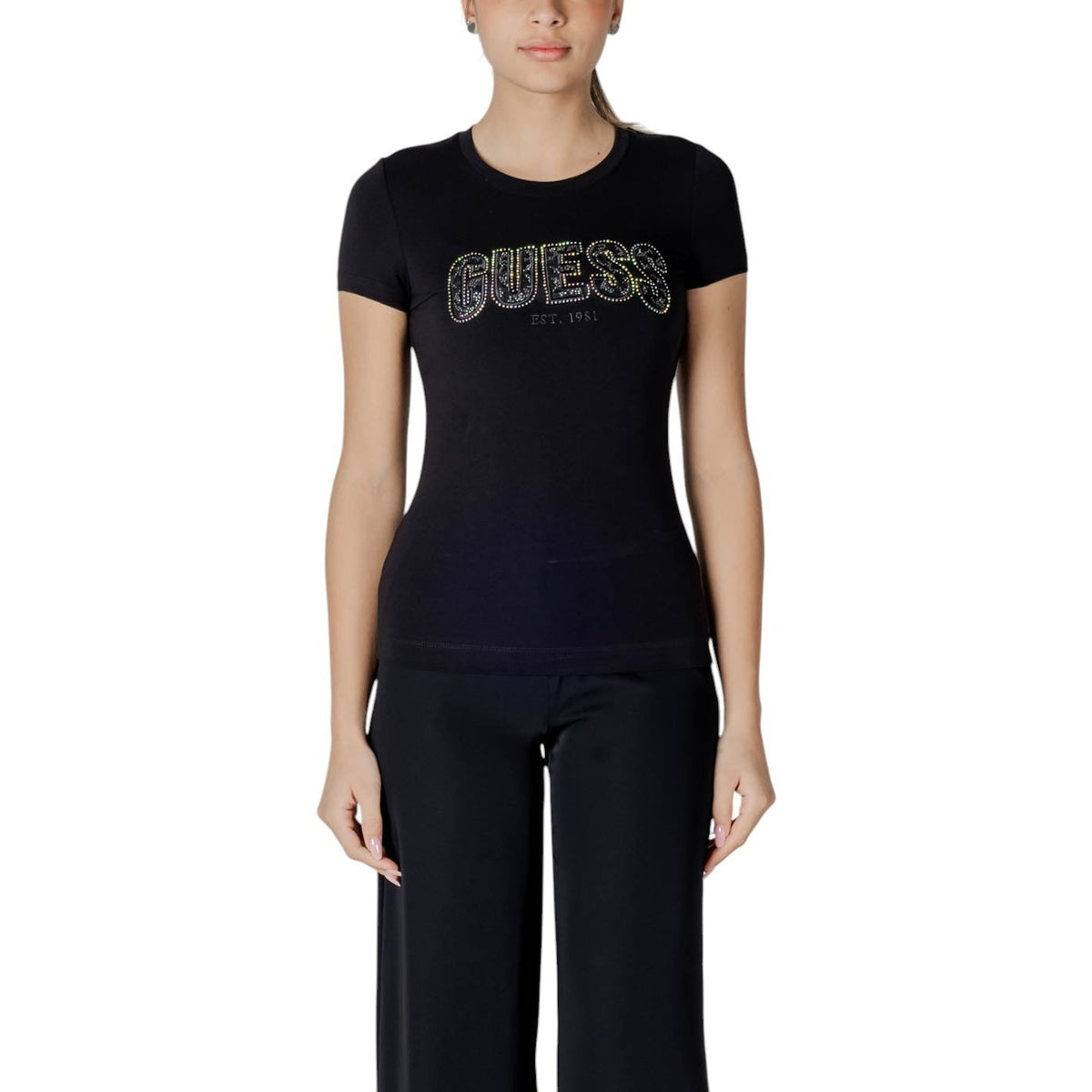 Image 6 : Style décontracté chic du t-shirt Guess beige à strass — delvale