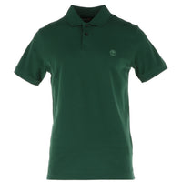 Image 1 : Polo homme Timberland manches courtes en piqué de coton vert sapin avec logo arbre brodé ton sur ton sur la poitrine, vue de face — Delvale