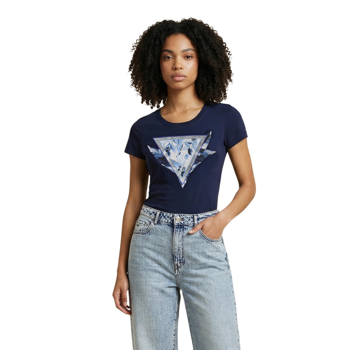 Image 1 : T-shirt Guess femme bleu avec impression distinctive, manches courtes et encolure ronde — Delvale