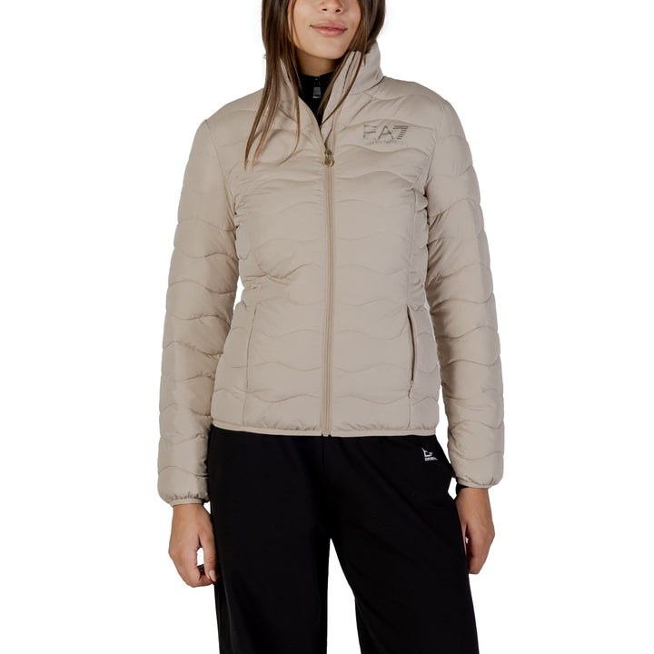 Image 1 : Veste EA7 femme beige col montant avec fermeture éclair, vue de face — delvale