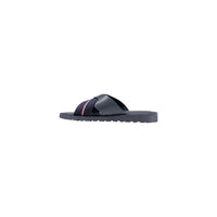 Image 3 : Chaussures mules homme Tommy Hilfiger cuir grainé marine, design bandes croisées tricolores, présentation produit complète — Delvale