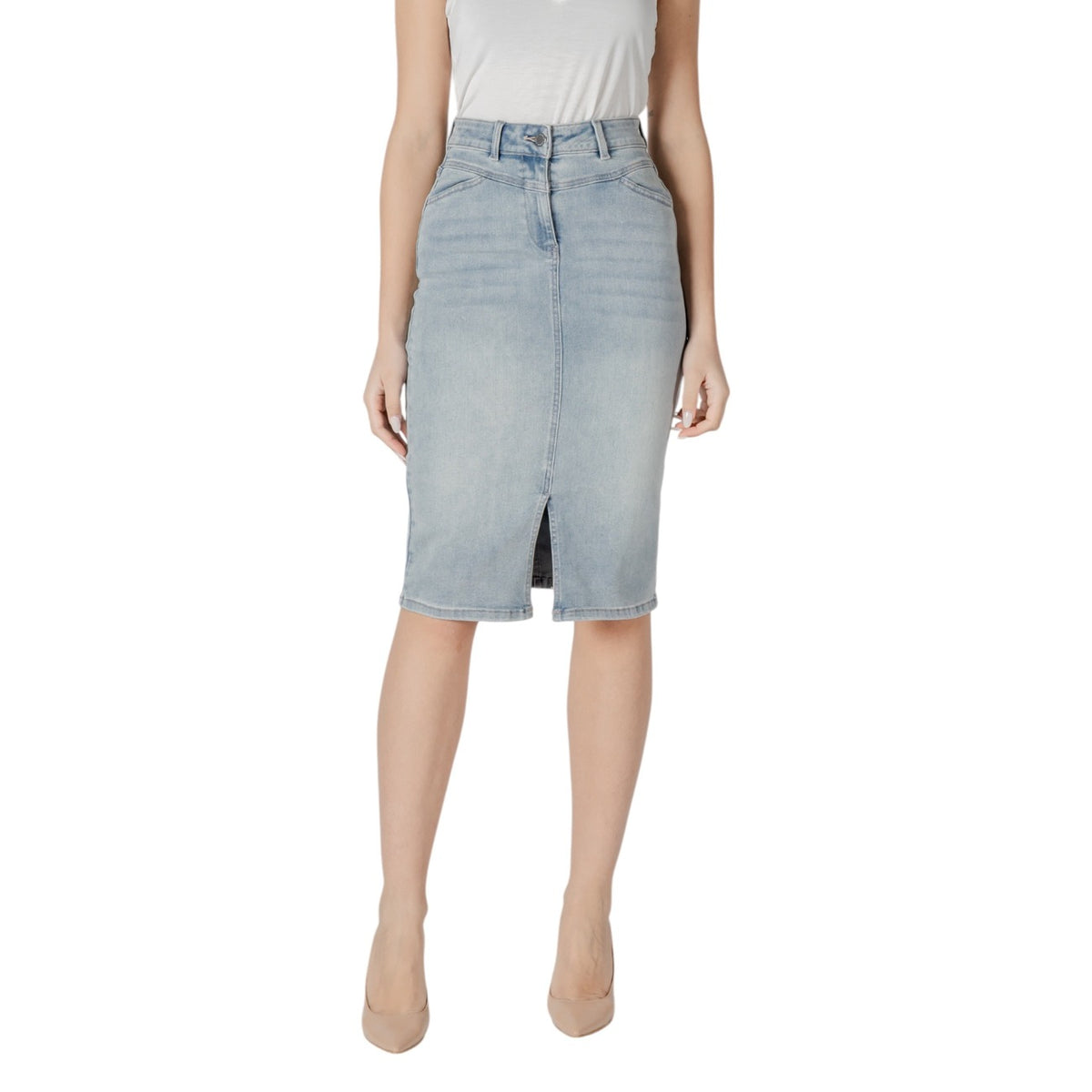 Image 1 : Jupe femme Morgan De Toi bleu azur en coton avec fermeture zip — delvale