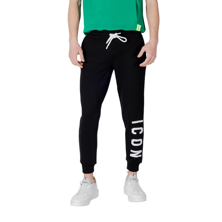 Image 1 : Pantalon Icon homme noir à motif rayé avec fermeture lacets et poches frontales — delvale