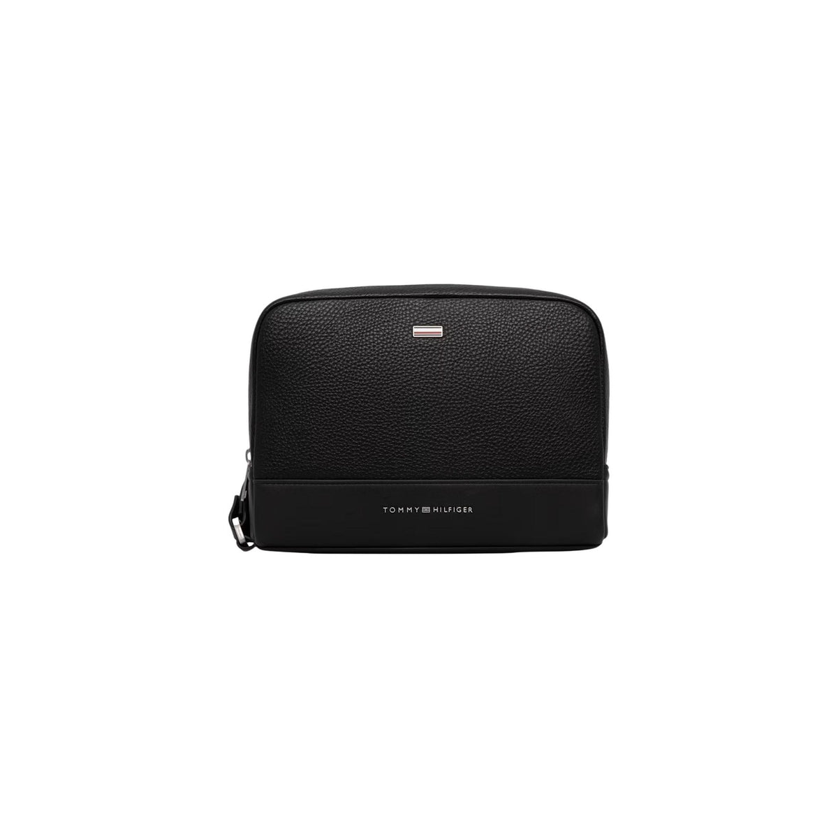 Image 6 : Pochette homme Tommy Hilfiger en cuir grainé noir, présentation produit sur fond blanc — Delvale