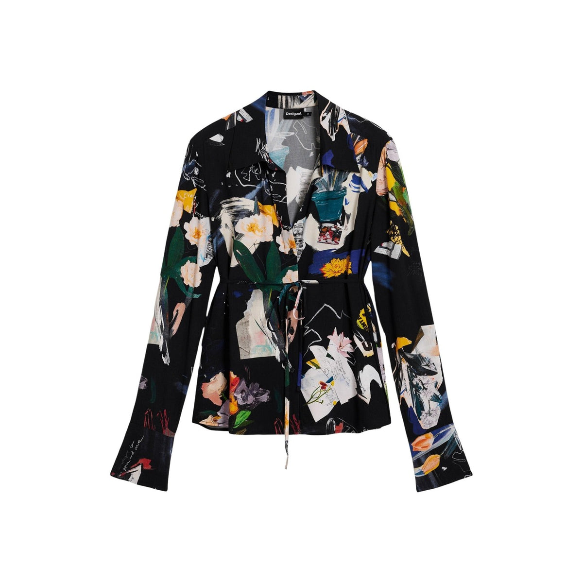 Image 2 : Détail chemise Desigual noire florale en viscose avec fermeture boutons — delvale