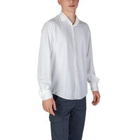 Image 4 : Vue trois quarts de la chemise homme Fashion Brand blanche, coupe droite et manches longues — Delvale