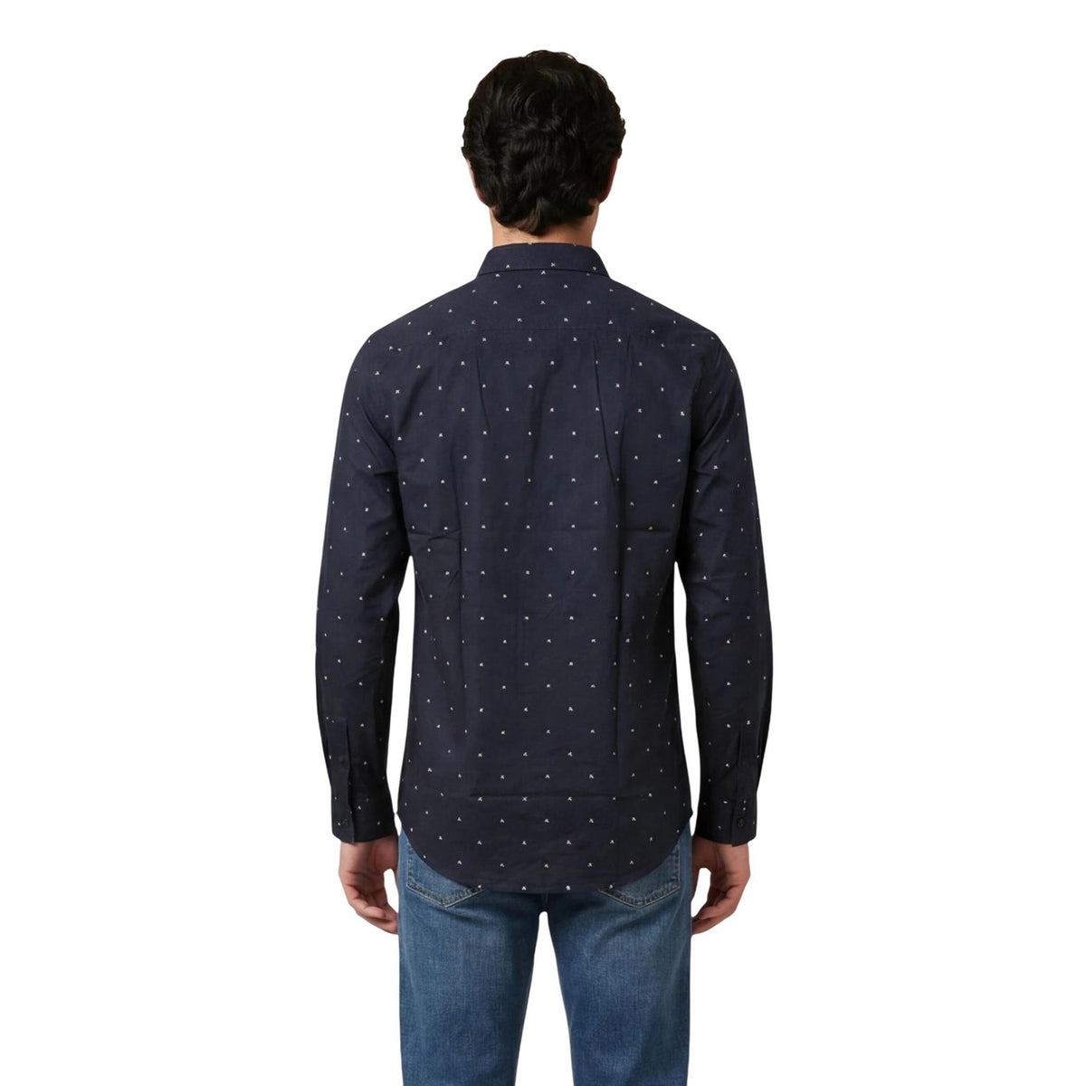 Chemise Armani Exchange homme bleu vue portée de dos — coupe ajustée coton élasthanne