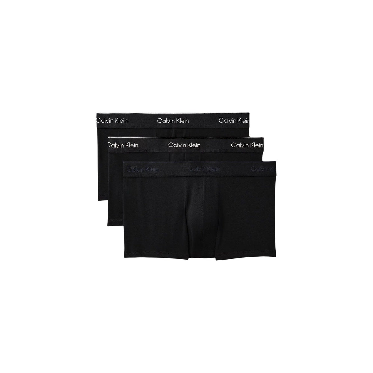 Image 1 : Lot de 3 boxers Calvin Klein Underwear homme en coton stretch noir, vue de face empilés — Delvale