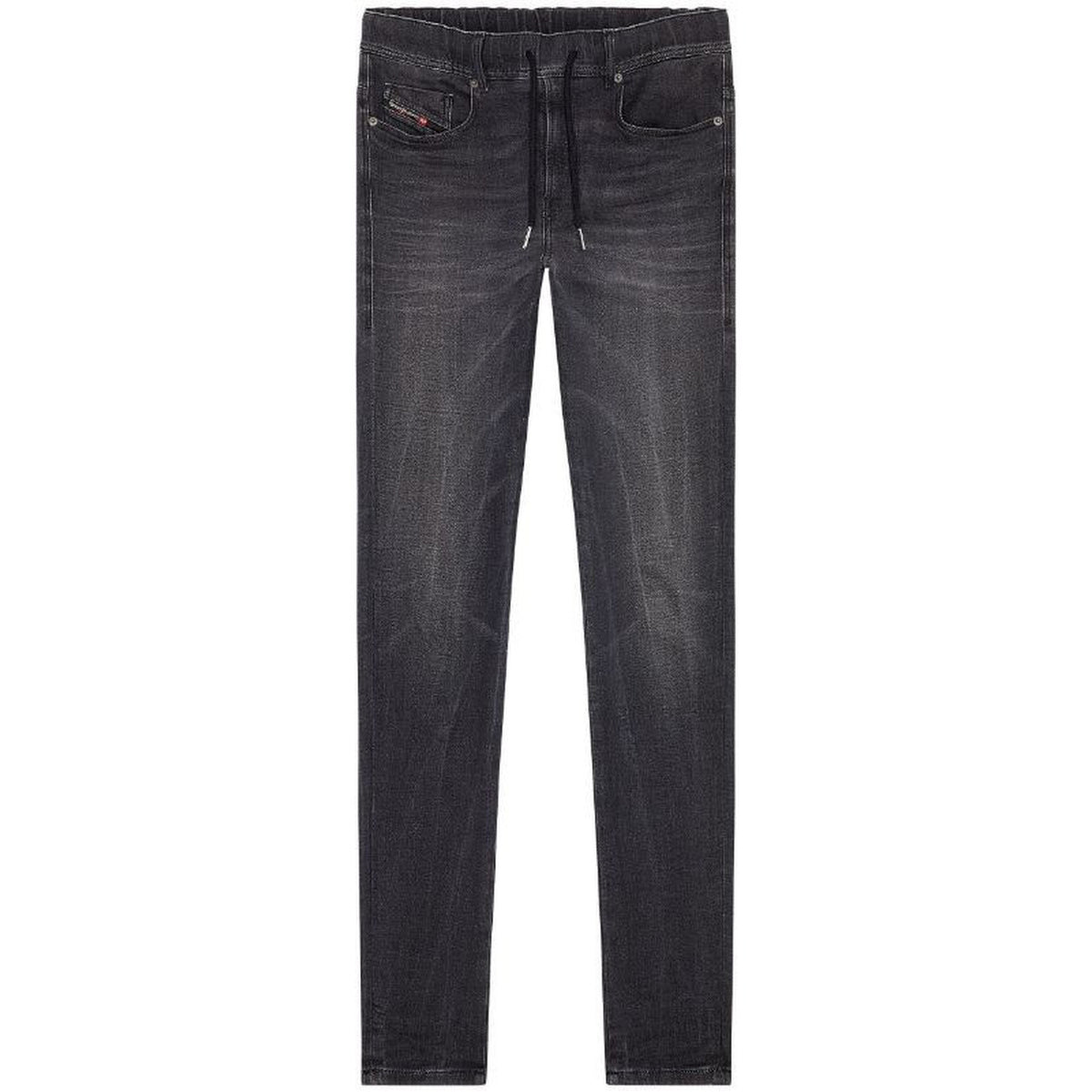Image 1 : Jean Diesel homme noir délavé coupe slim taille élastique avec lacet, vue de face sur fond blanc — Delvale
