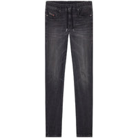 Image 1 : Jean Diesel homme noir délavé coupe slim taille élastique avec lacet, vue de face sur fond blanc — Delvale