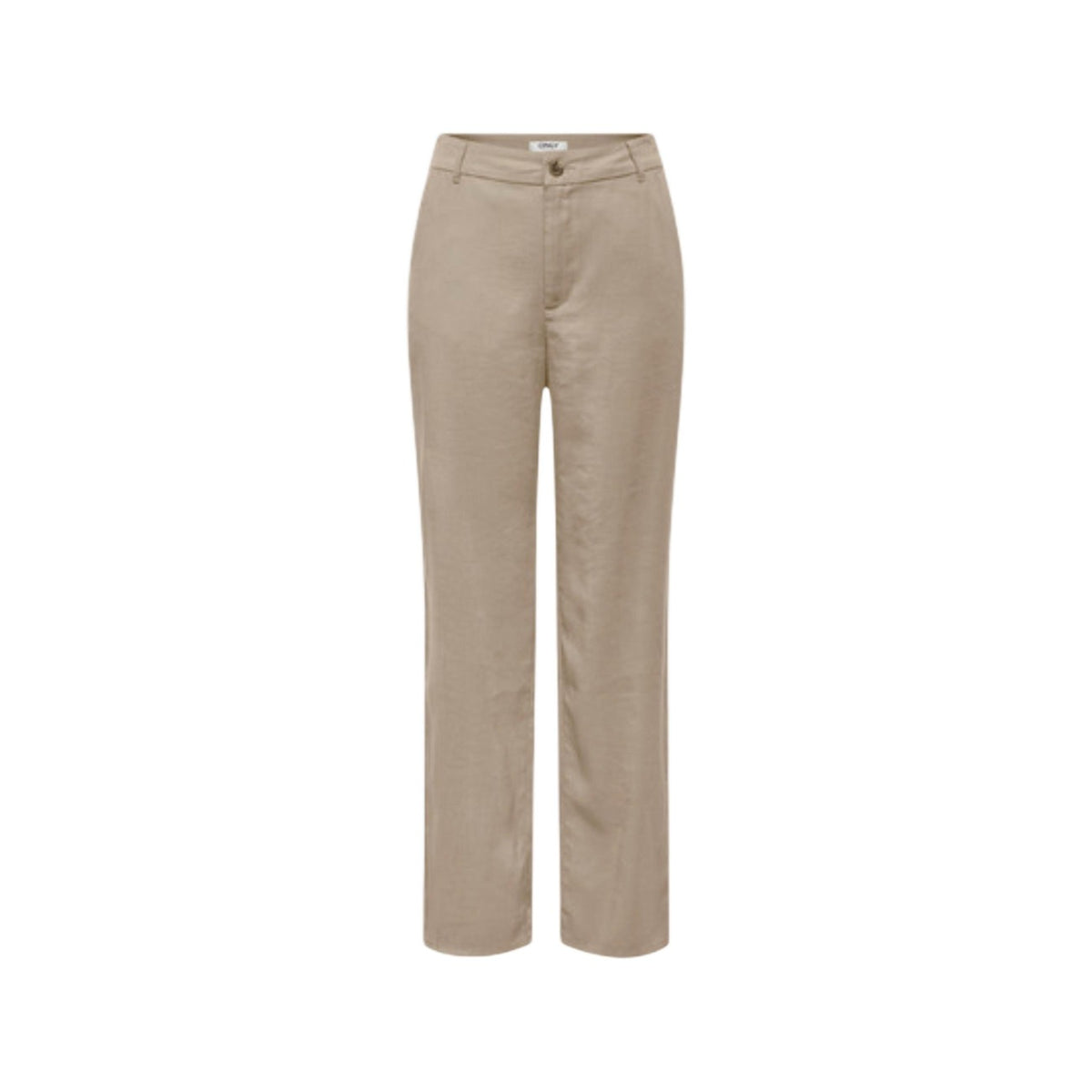 Image 3 : Vue latérale du pantalon droit femme Only beige taille haute, mettant en valeur la jambe droite et la silhouette affinée — Delvale