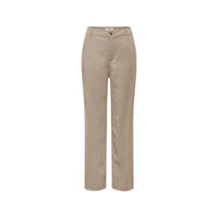 Image 3 : Vue latérale du pantalon droit femme Only beige taille haute, mettant en valeur la jambe droite et la silhouette affinée — Delvale