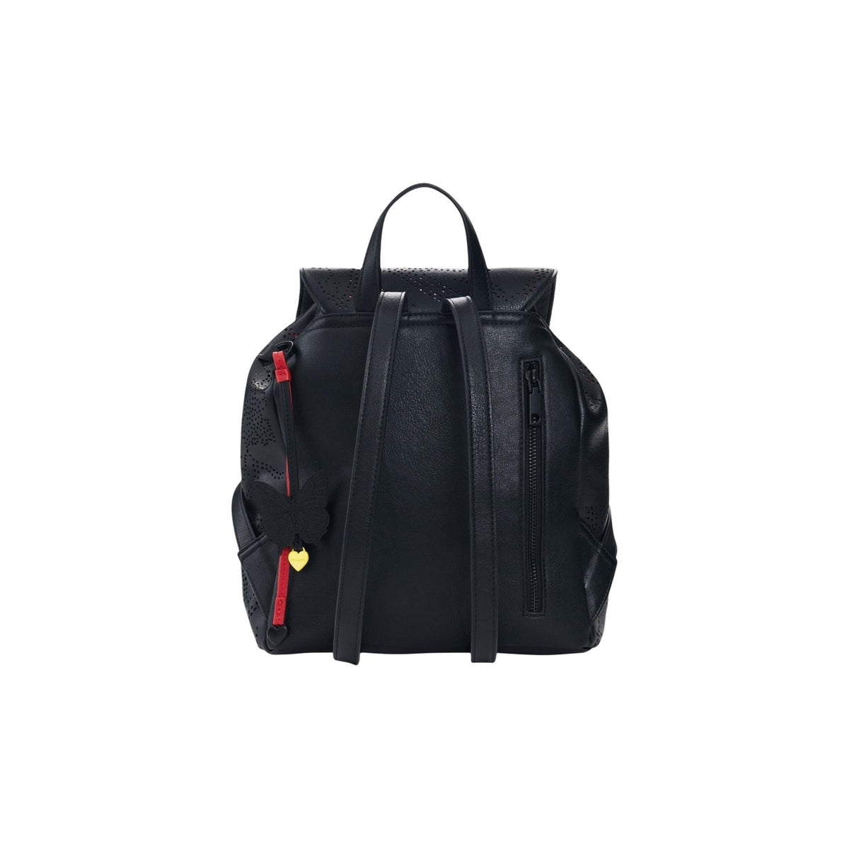 Image 3 : Sac à dos Desigual femme noir, vue de profil avec bretelles ajustables, poignée de portée et breloques papillon décoratives — Delvale