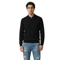 Image 1 : Pull homme Gianni Lupo noir col rond zippé manches longues, vue de face — delvale