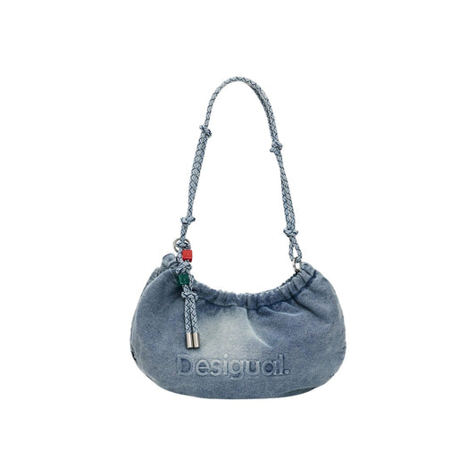 Image 1 : Sac Desigual demi-lune en denim bleu azur froissé avec cordon coulissant et anse tressée — Delvale