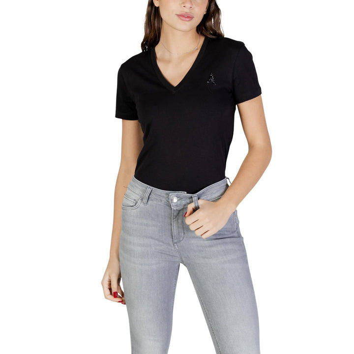 Image 1 : T-shirt Armani Exchange femme noir col V manches courtes vue de face — delvale