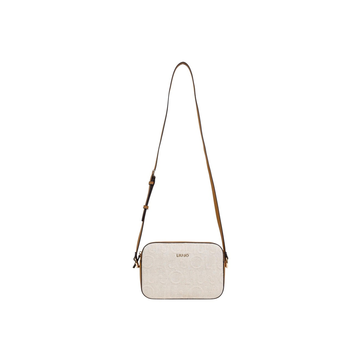 Image 2 : Sac bandoulière Liu Jo beige coton-lin format compact 24x17x8 cm, fermeture éclair dorée et logo Liu Jo en façade — Delvale