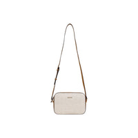Image 2 : Sac bandoulière Liu Jo beige coton-lin format compact 24x17x8 cm, fermeture éclair dorée et logo Liu Jo en façade — Delvale