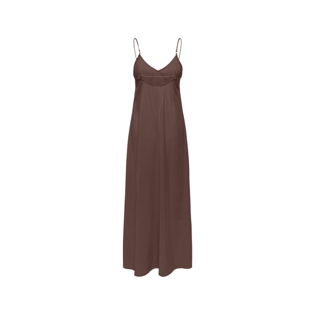 Image 4 : Vue complète de la robe maxi Only au tombé fluide satiné brun, mise en valeur sur mannequin en pied — Delvale