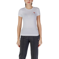 Image 1 : T-shirt femme Guess blanc col rond manches courtes en coton lycra — delvale