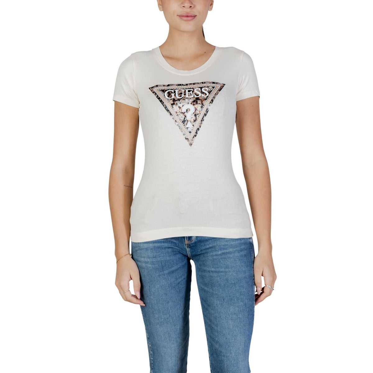 Image 5 : T-shirt Guess imprimé marron femme encolure ronde design contemporain — delvale