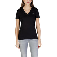 Image 3 : T-shirt Armani Exchange femme noir col V vue de dos et finitions — delvale