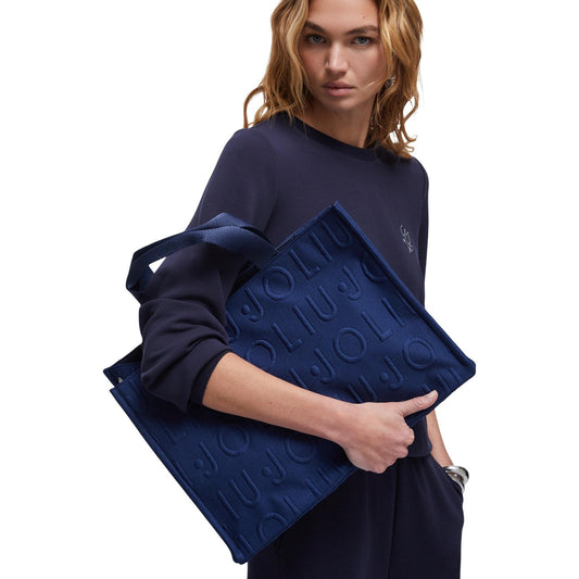 Image 2 : Sac cabas Liu Jo Logo Bubble bleu marine, détail des anses doubles portées main — Delvale