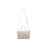 Image 5 : Détail des anses rigides blanches et des rivets dorés du sac bowling Liu Jo Milano — Delvale