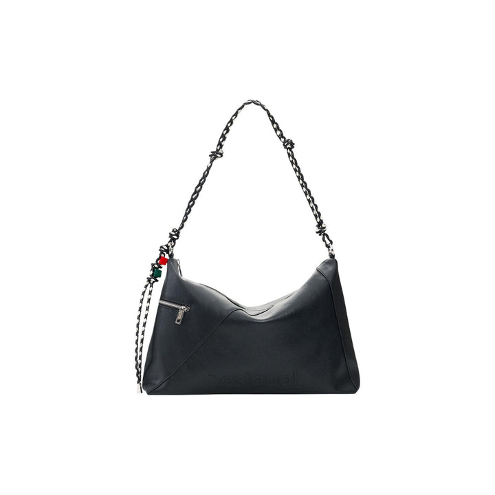 Image 1 : Grand sac à main Desigual noir forme trapèze avec anses chaîne et breloques colorées — delvale