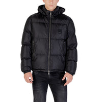 Armani Exchange doudoune homme bleu capuche vue trois quarts fermeture éclair — Delvale