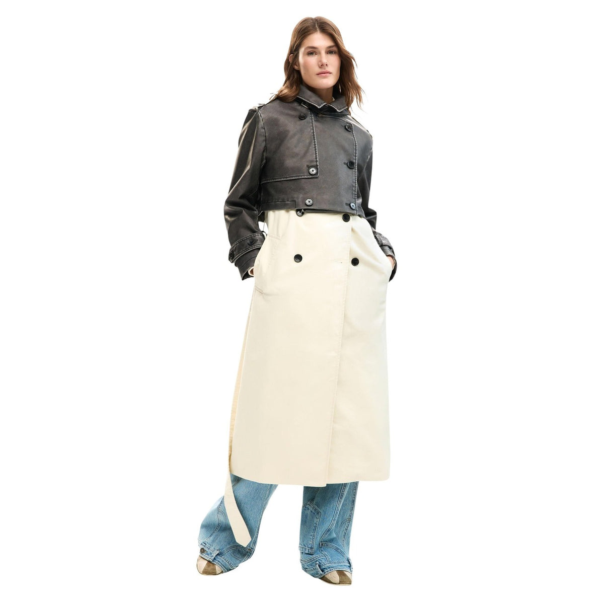 Image 3 : Veste Desigual femme beige avec poches frontales et ceinture ajustable — Delvale