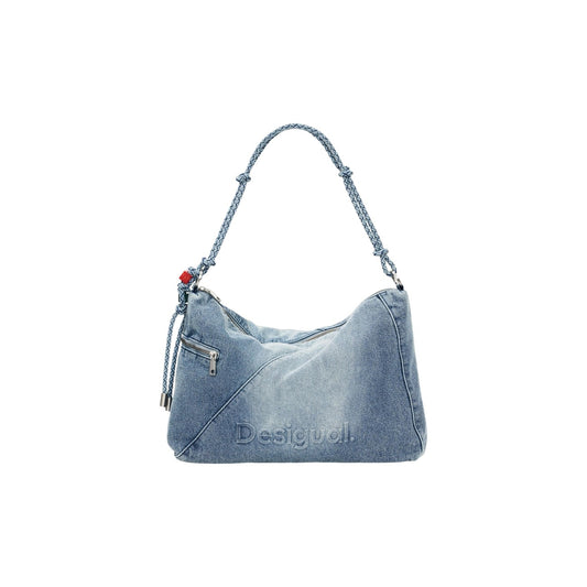Image 1 : Sac hobo Desigual femme en denim délavé bleu azur avec anse tressée et logo embossé — Delvale