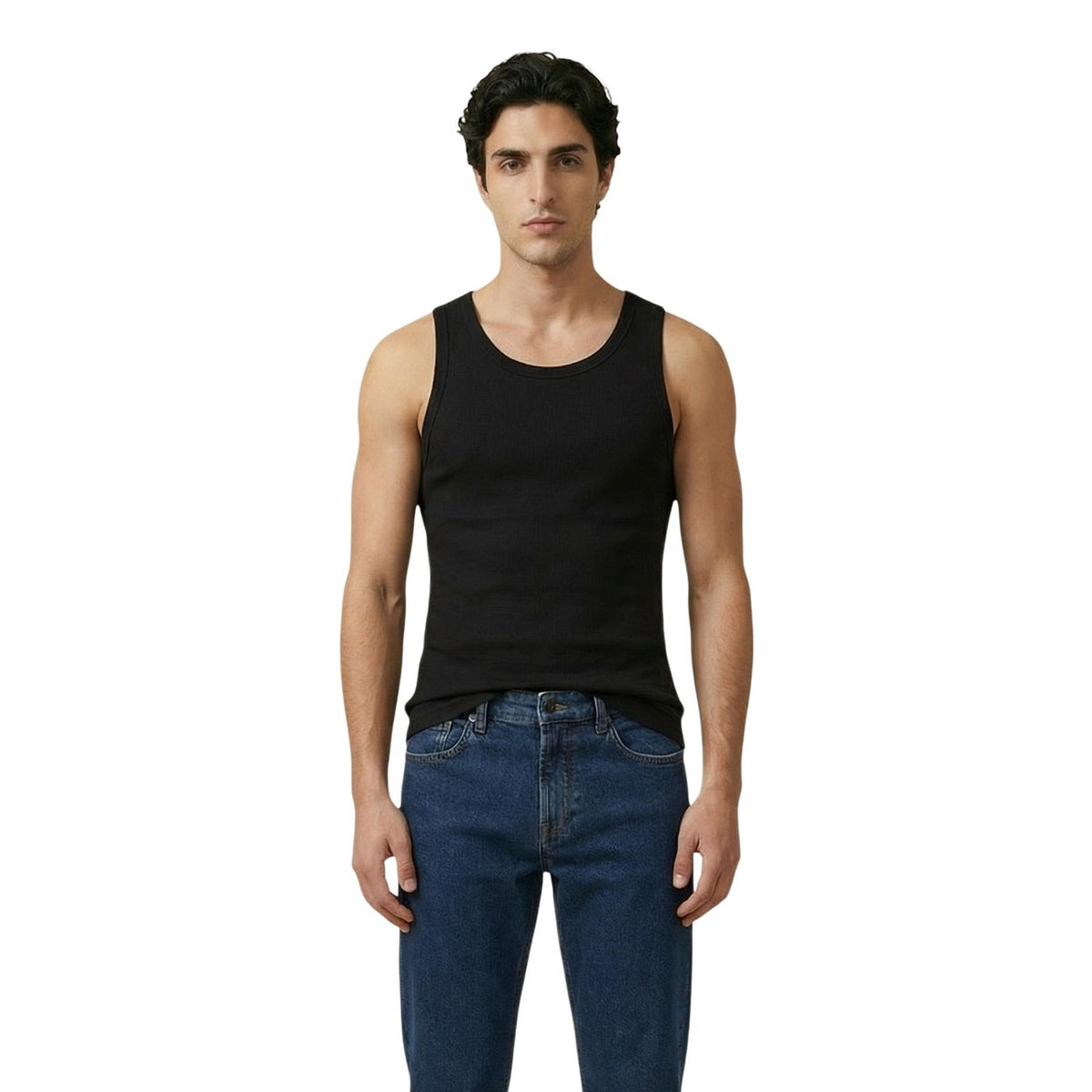 Image 1 : Débardeur Calvin Klein Jeans homme noir à col rond, vue de face — Delvale