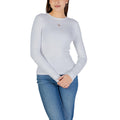 Calvin Klein Jeans – T-shirt Femme Manches Longues Côtelé Blanc Logo CK